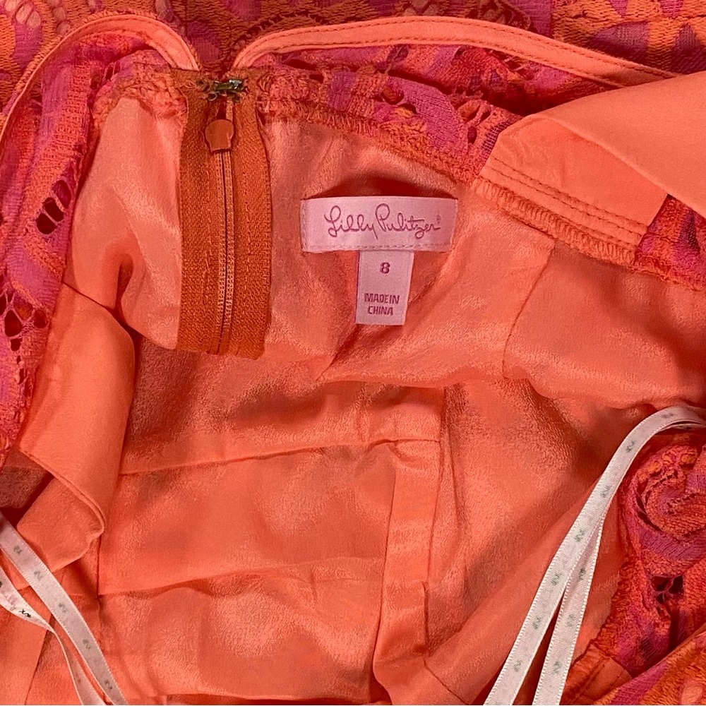 🪸 8 Lilly Pulitzer Rosaline Dress Lace Lined V Neck Pink and Orange Coral - Picture 2 of 11